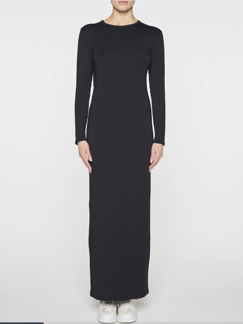 Bleusalt Long Sleeve Crew Neck Maxi Dress Black minimalist quiet luxury Size L
